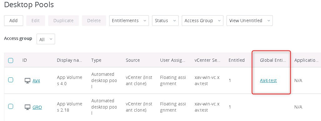 Global Entitlement in Desktop view