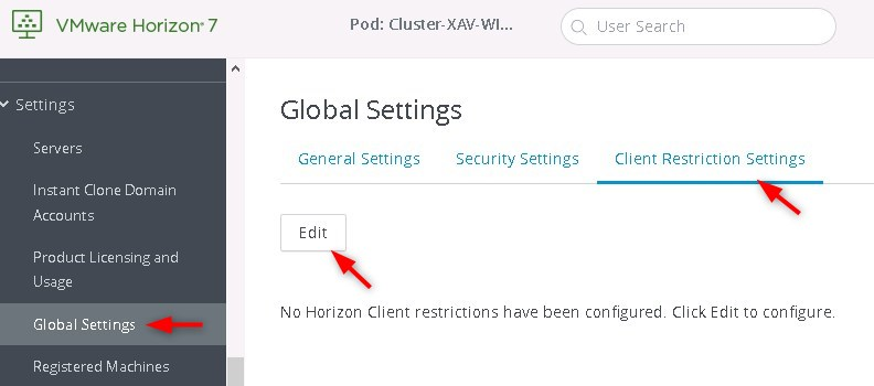 Horizon 7 Client Restriction Settings