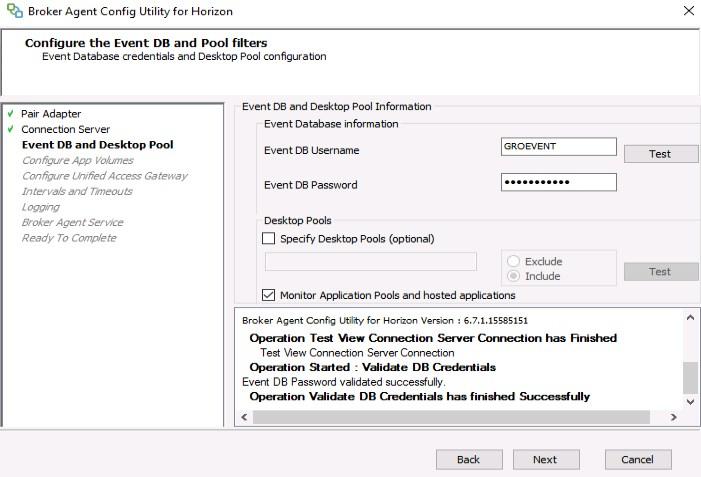 Horizon Event DB and Pool filters Configuration