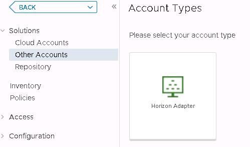 Horizon adapter account types