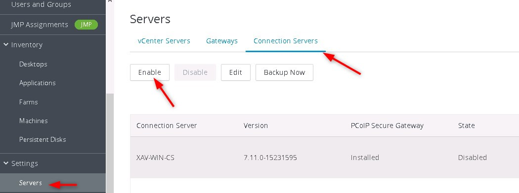 Re enabling of the Connection Server