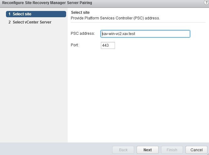 Reconfigure Site Recovery Manager Server Pairing