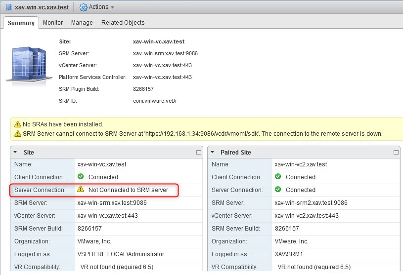 Replace the certificate of the recovery site xav win vc2