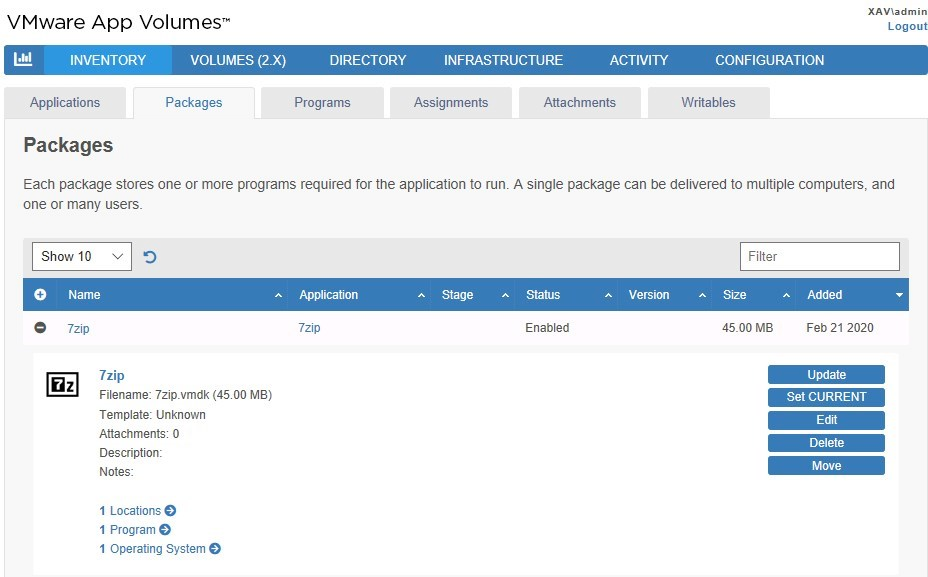 Set App Volumes Application Packages as Current