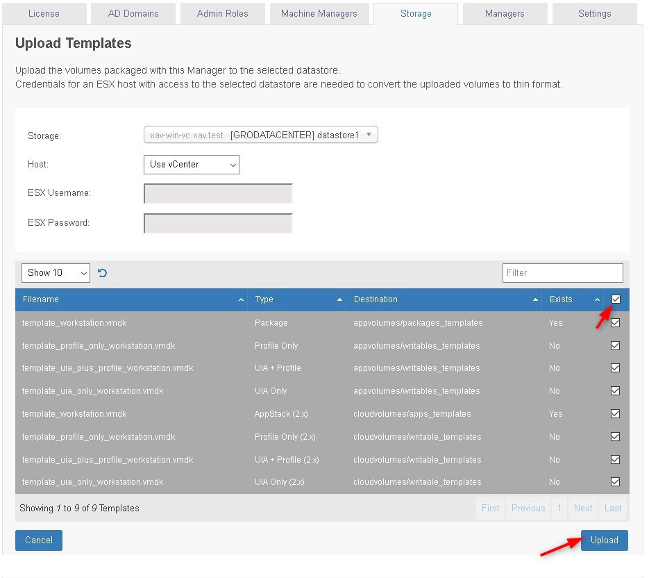 Uploading Templates App Volumes