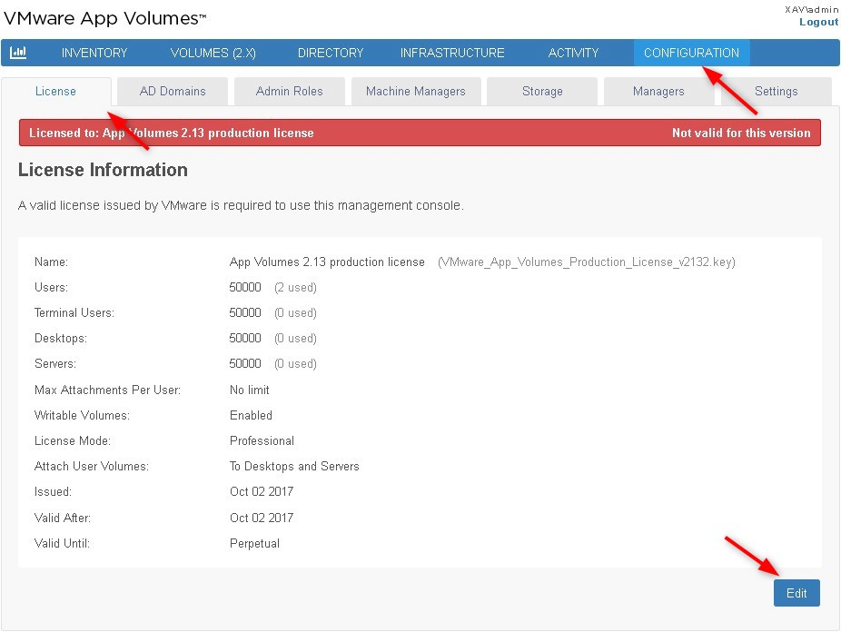 VMware App Volumes Licence Information