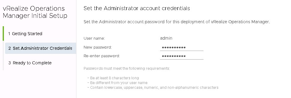 vRealize Administrator Account Credentials