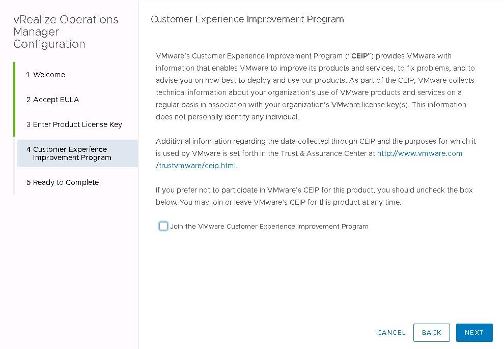 vRealize CEIP customer experience improvement program