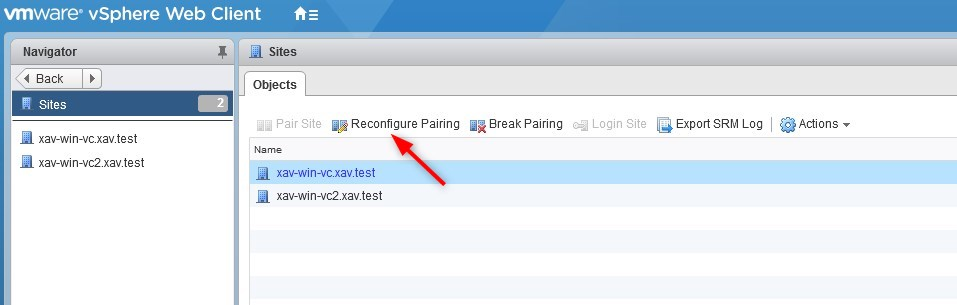 vSphere Web Client Reconfigure pairing