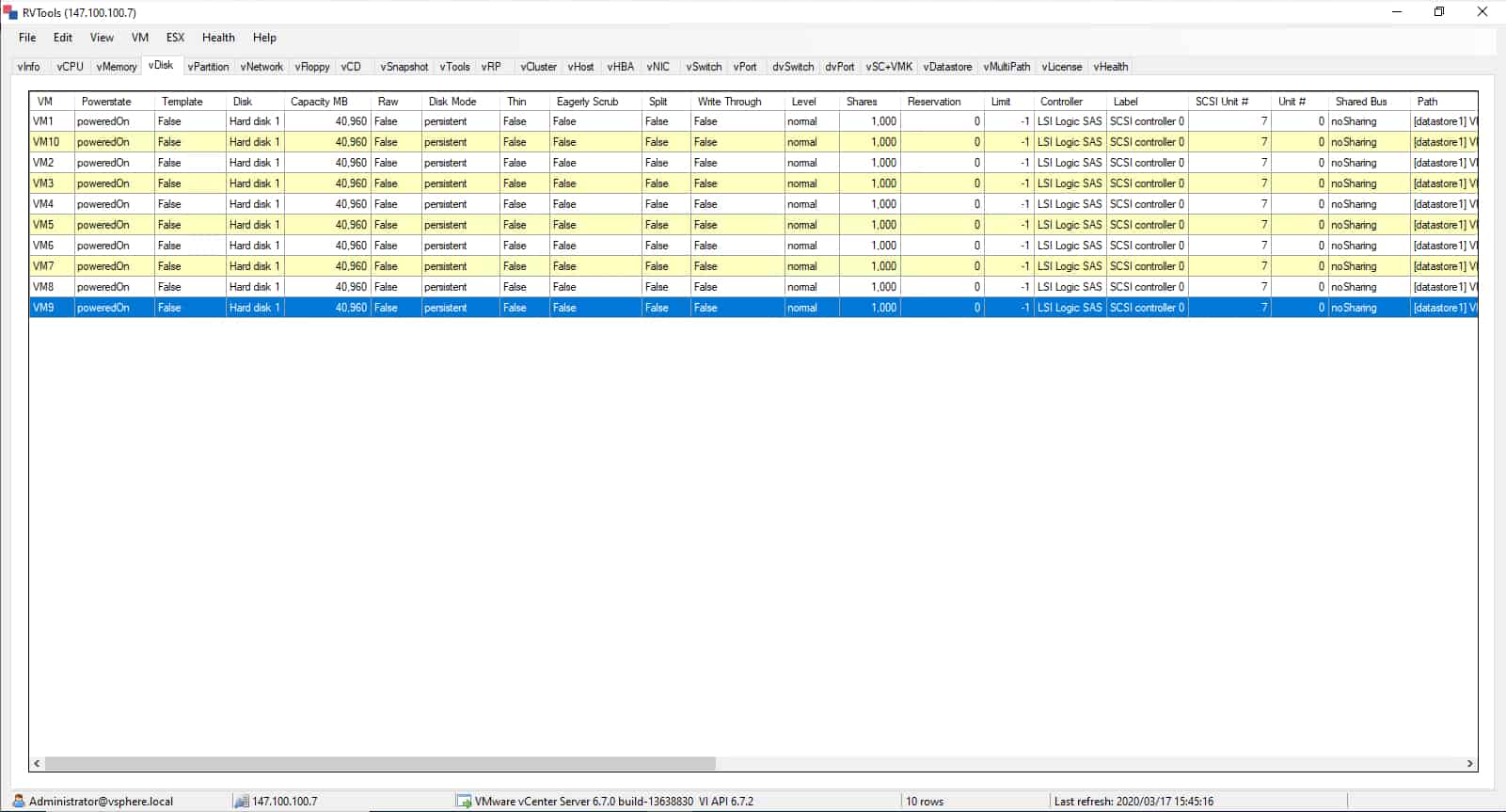 RVtools detailed virtual hard disks information