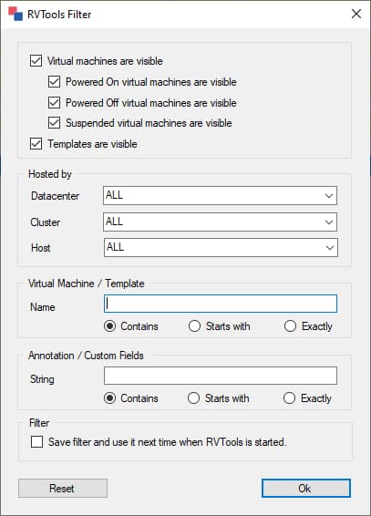 RVtools Information Filtering