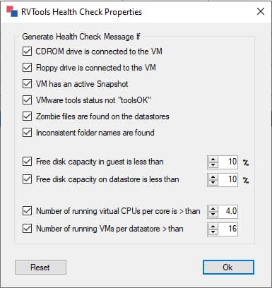 RVtools Health Check Properties