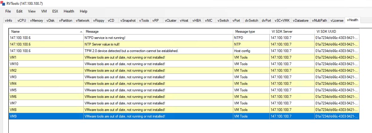 RVtools Health Check Results