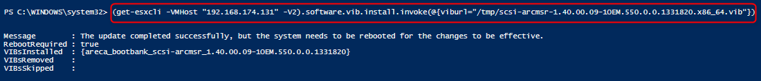Install the package with a VIB file, PowerCLI