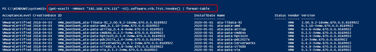 List the installed VIBs, PowerCLI