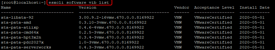 SSH shell, VIB's installed on the system