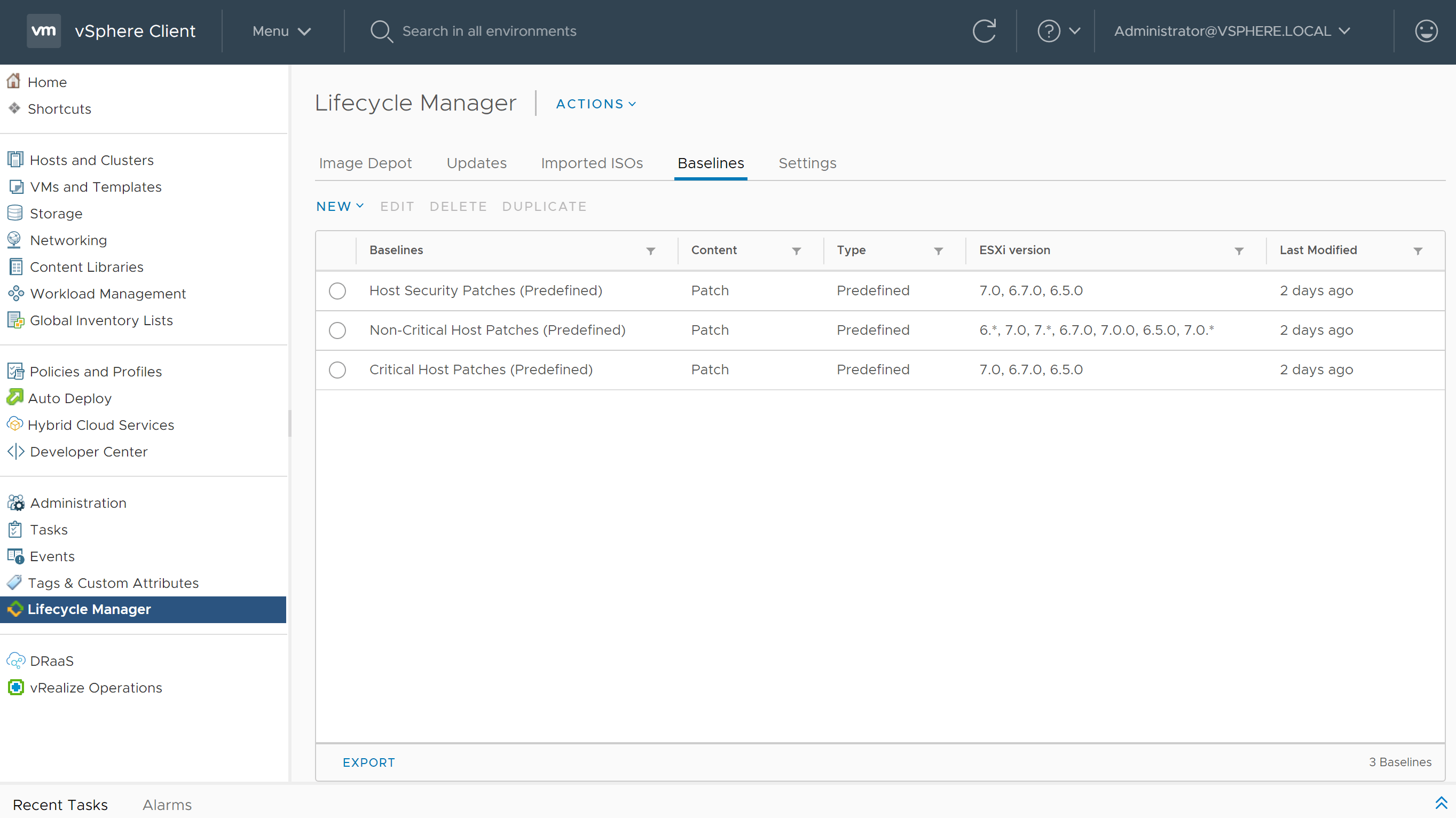 ESXi upgrade baseline