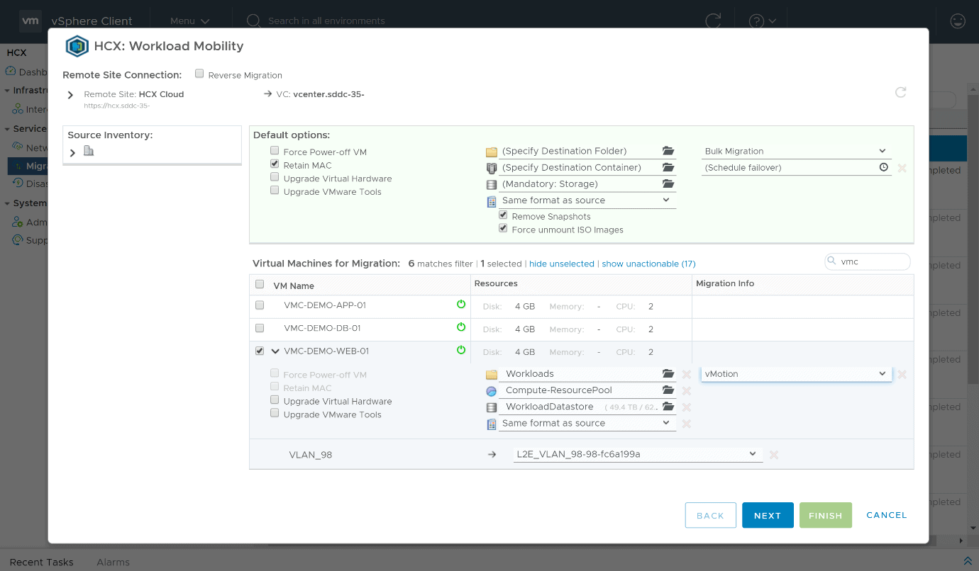 HCX Workload Mobility wizard