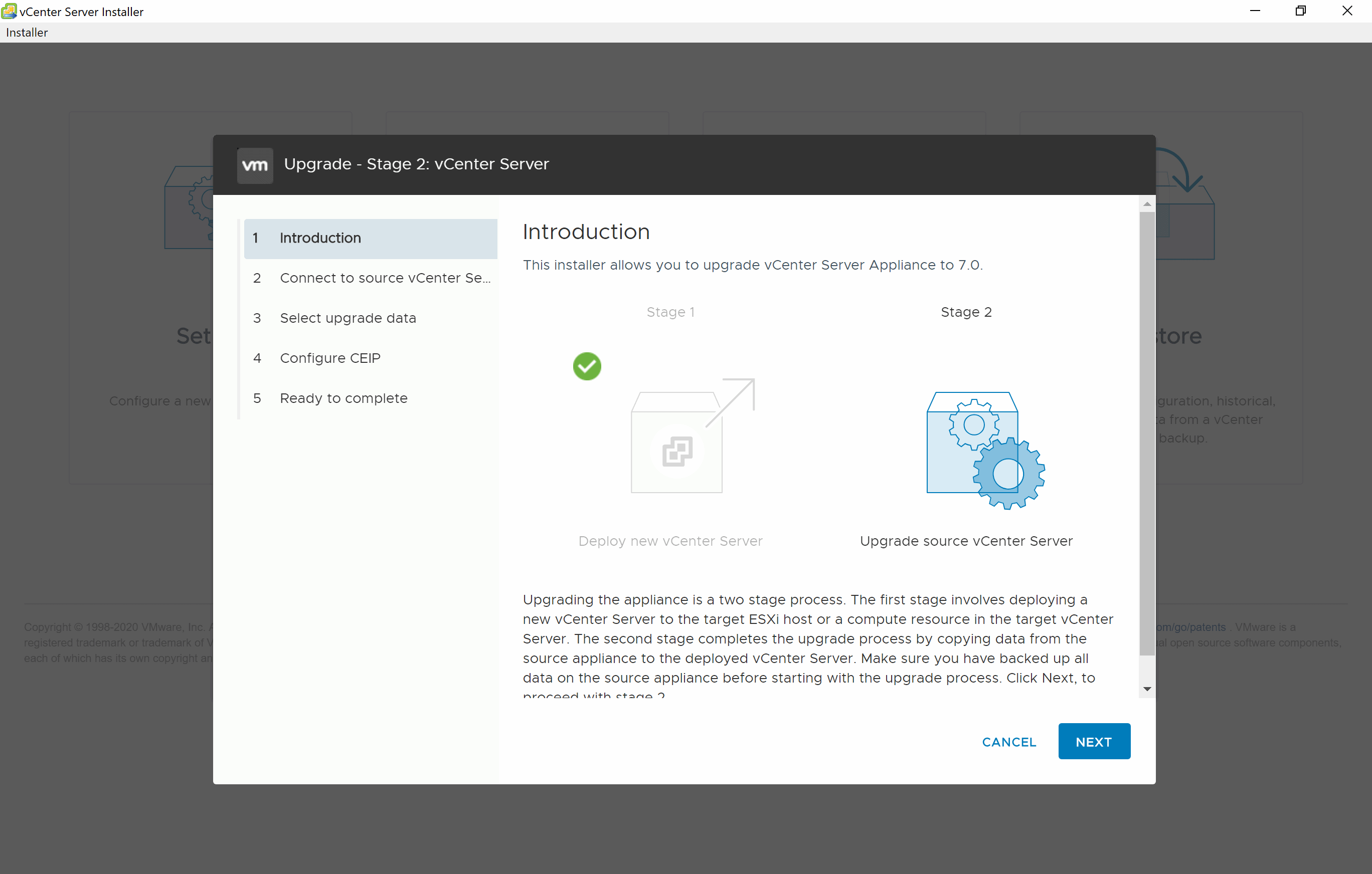 Migrate data to the new appliance vCenter Server