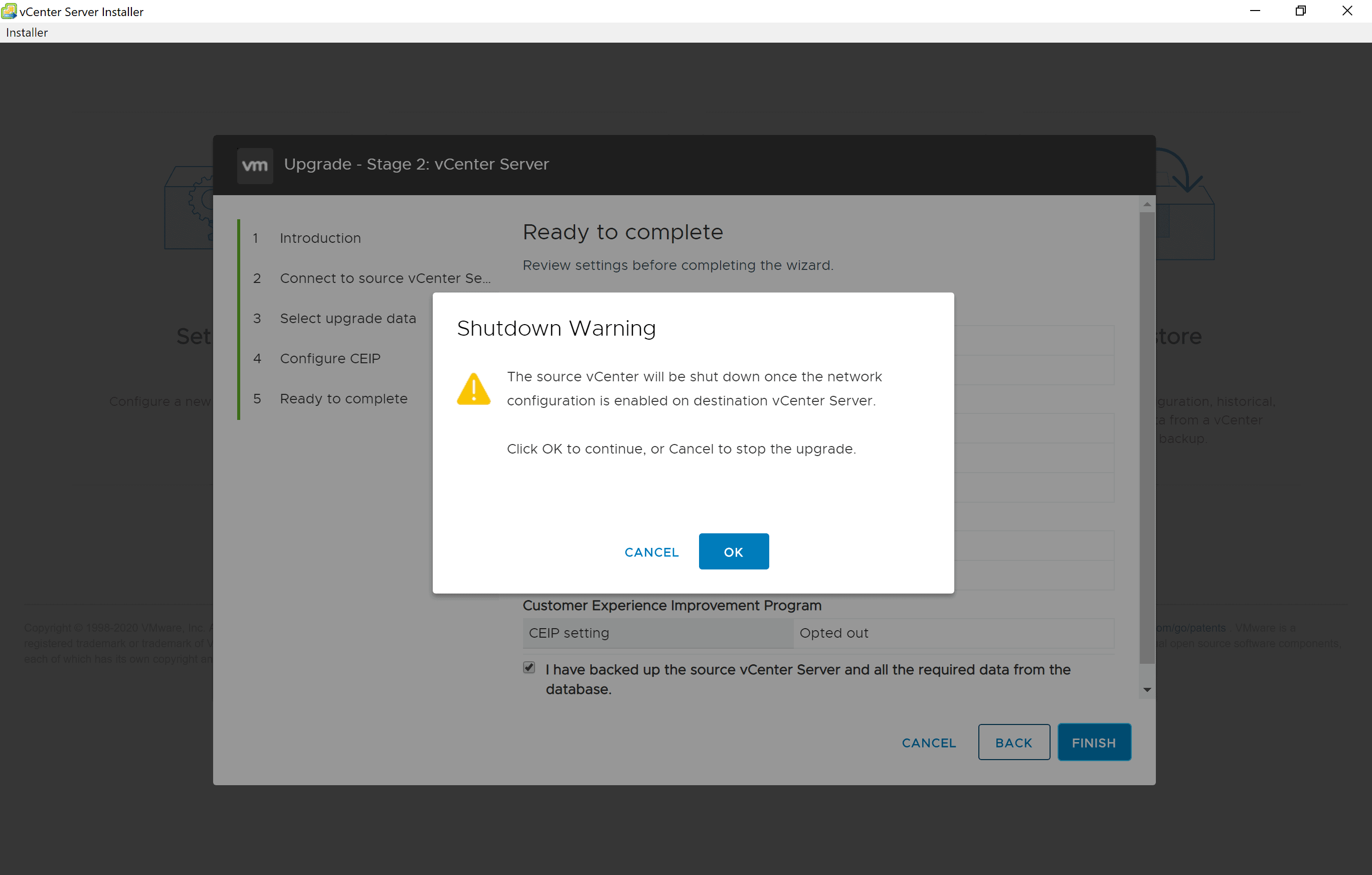 vCenter Server Shutdown Warning