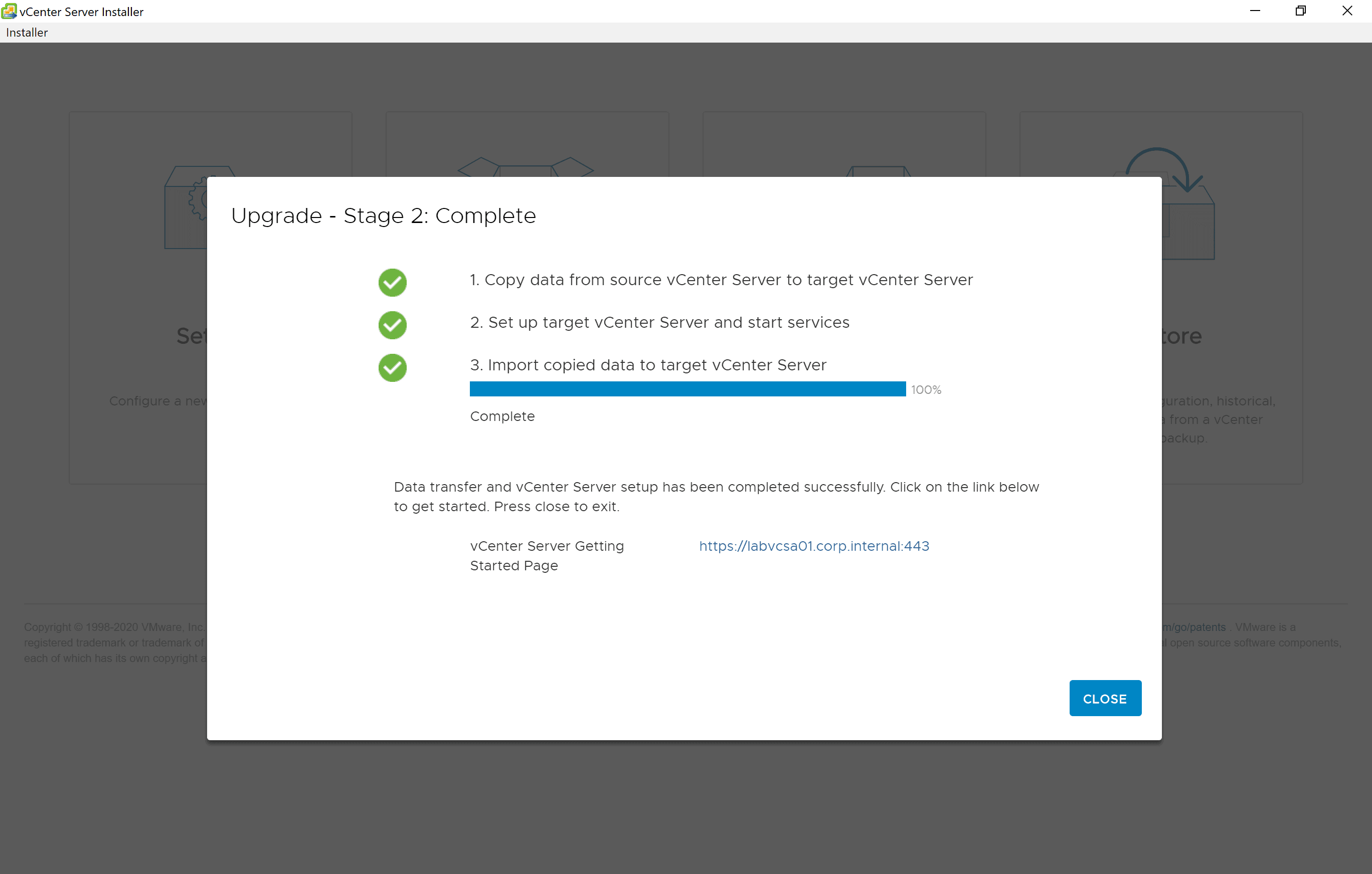 vCenter Server Upgrade Complete
