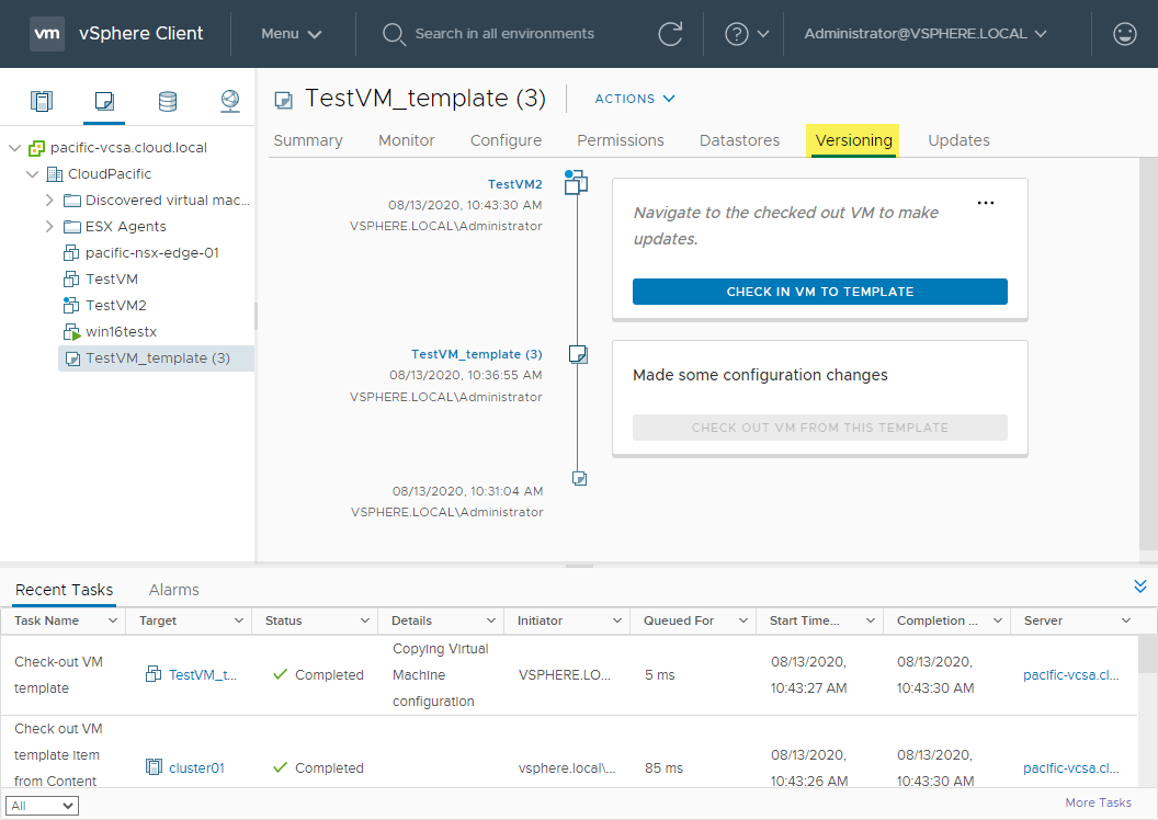 Changes to VM templates are tracked natively inside vSphere