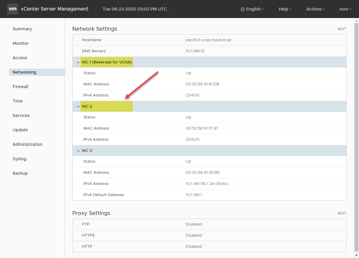 Multiple network adapters added to a vCenter Server 7 VCSA appliance