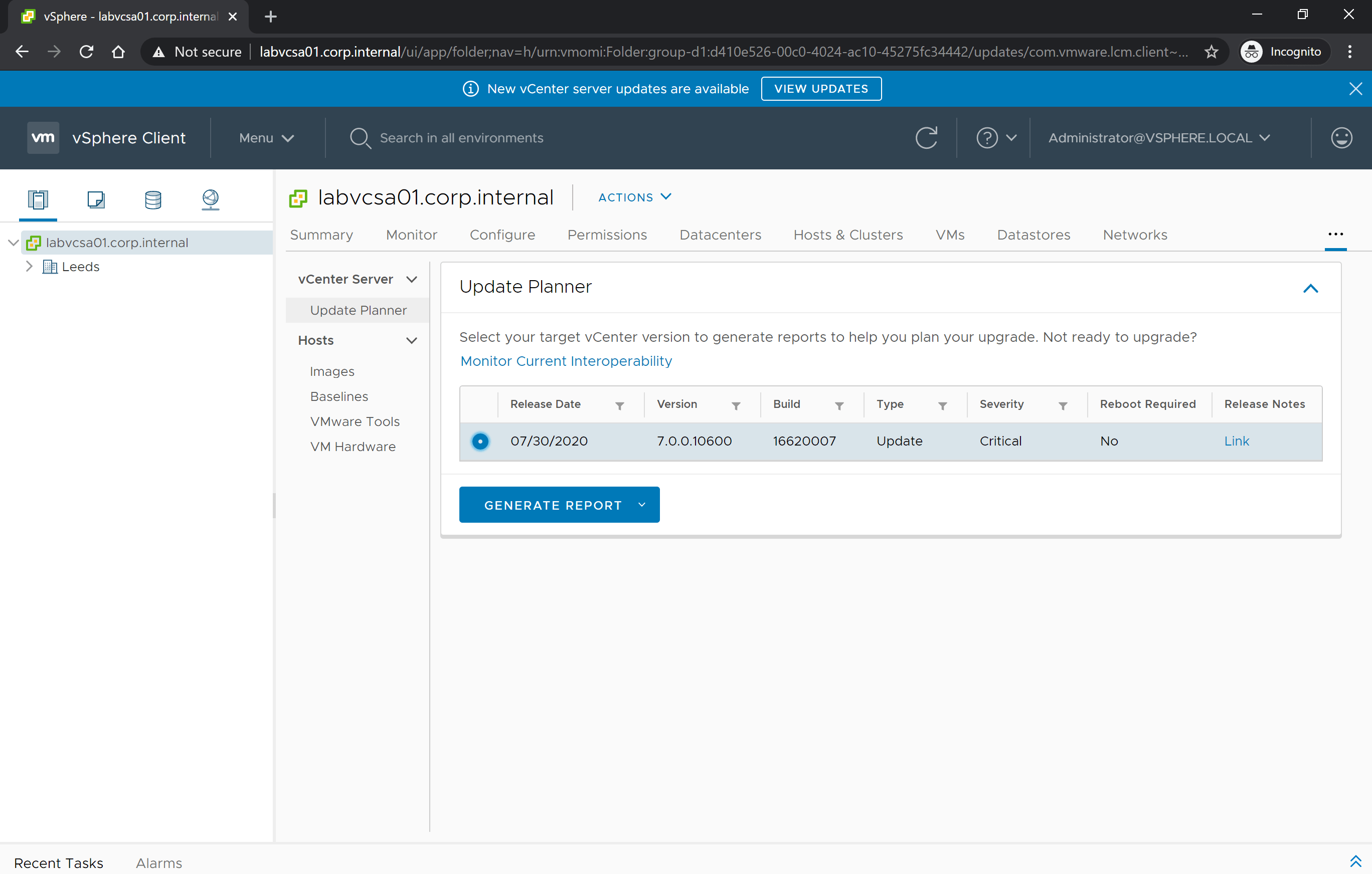 vCenter Server Update Planner
