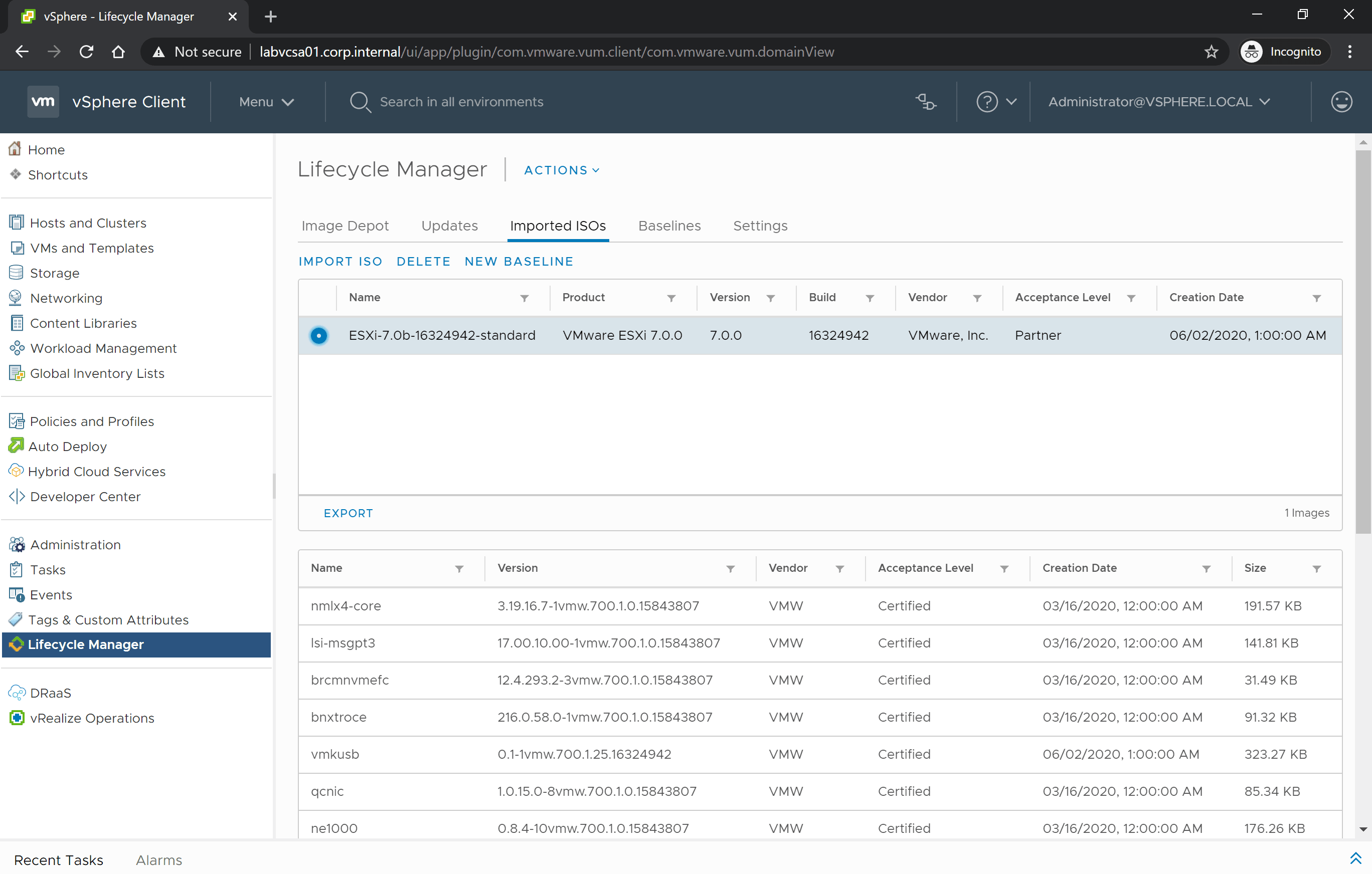 vSphere Client, ESXi base image