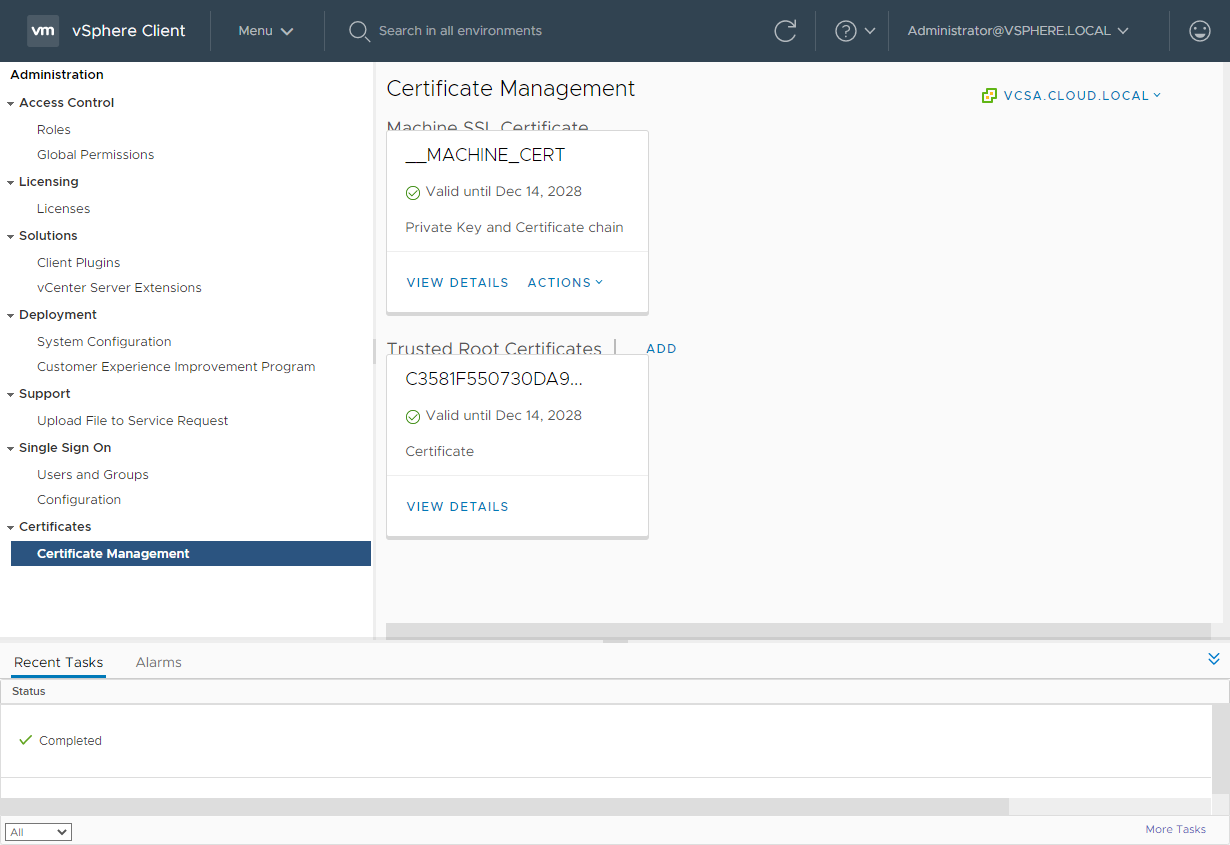 Certificates Management in vCenter Server 7
