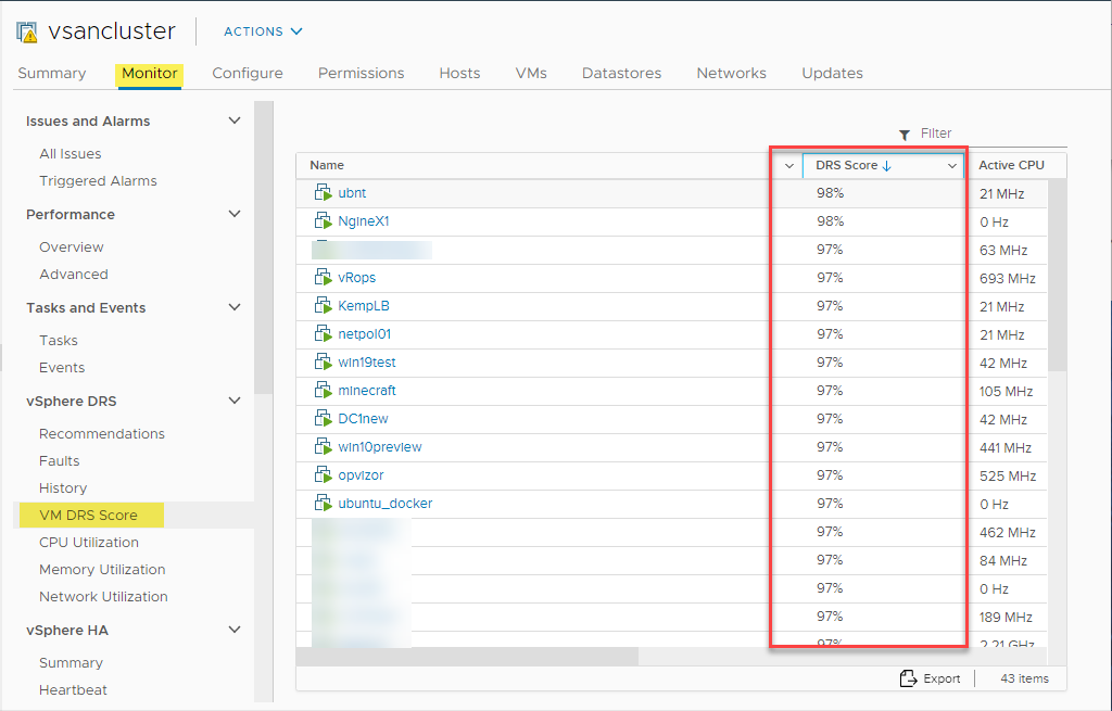 VM DRS Score vSphere 7