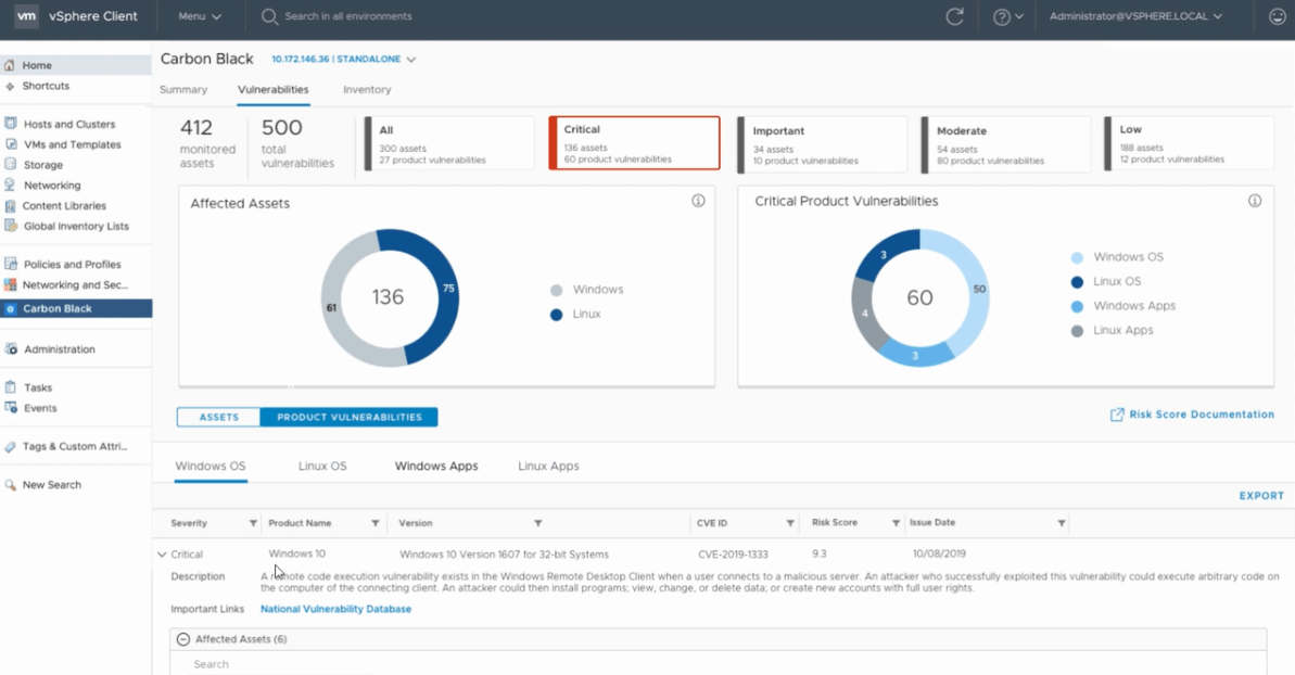 security risk console vCenter Carbon Black