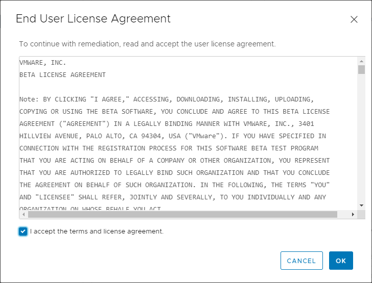 Accept the EULA for the ESXi 7 Update 1 upgrade