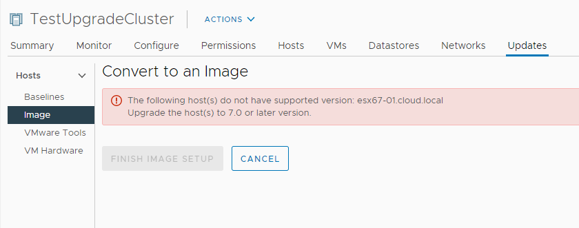 Error when attempting to use vLCM with ESXi 6.7