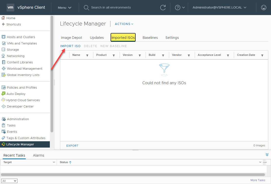 Importing an ISO for use with VUM