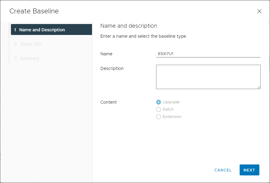 Name the upgrade baseline for ESXi 7 Update 1