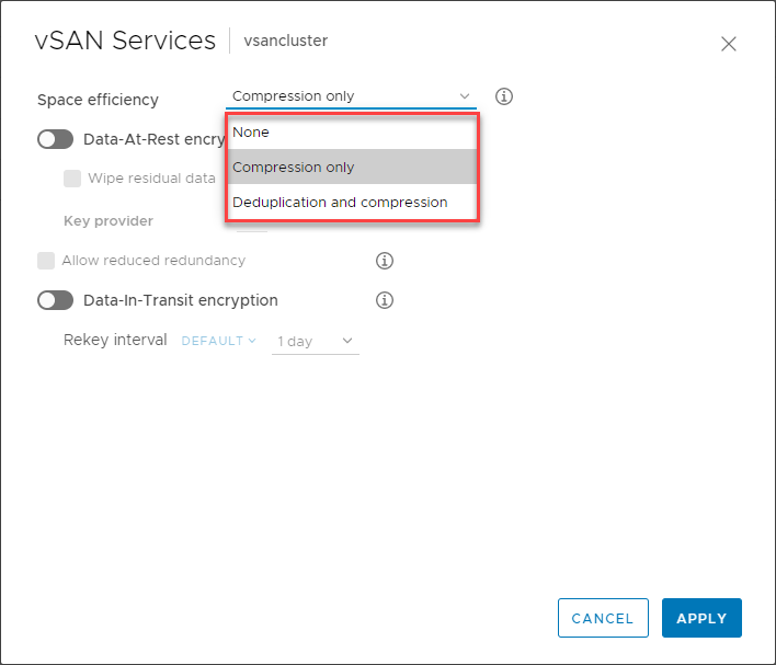 New compression-only option in vSAN 7 Update 1