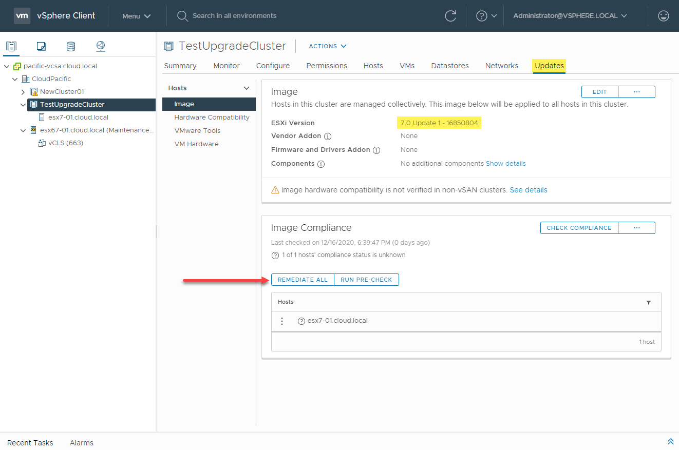 Starting a cluster remediation using vLCM