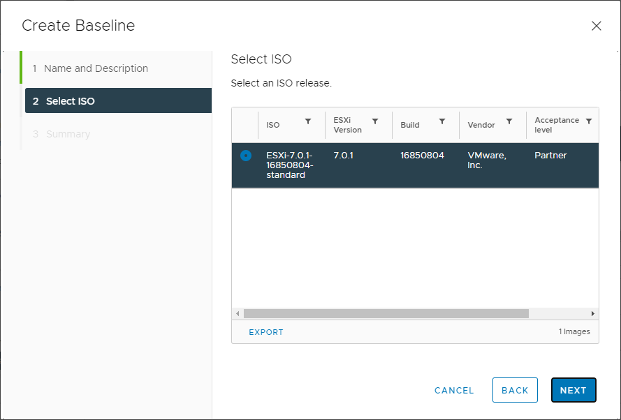 Select the ISO for ESXi 7 Update 1