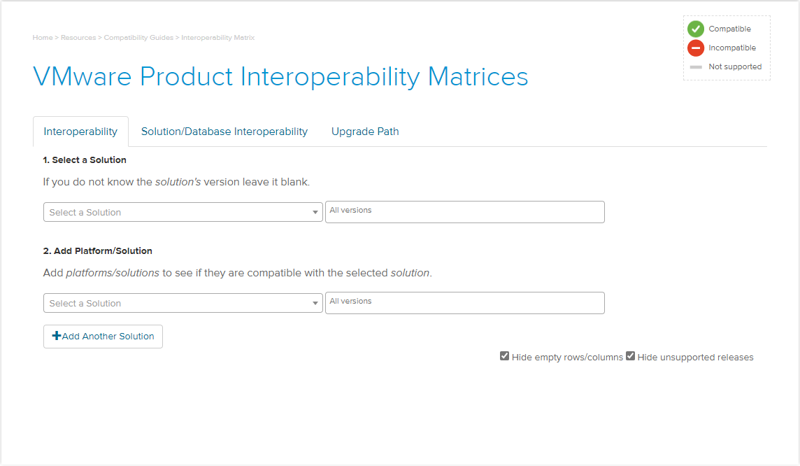 VMware Product Interoperability Matrices