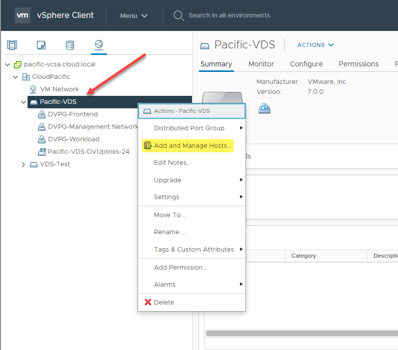 Add and Manage Hosts to migrate from VSS to Vds