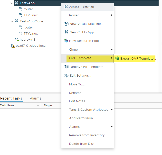 Begin the process to perform an OVF export