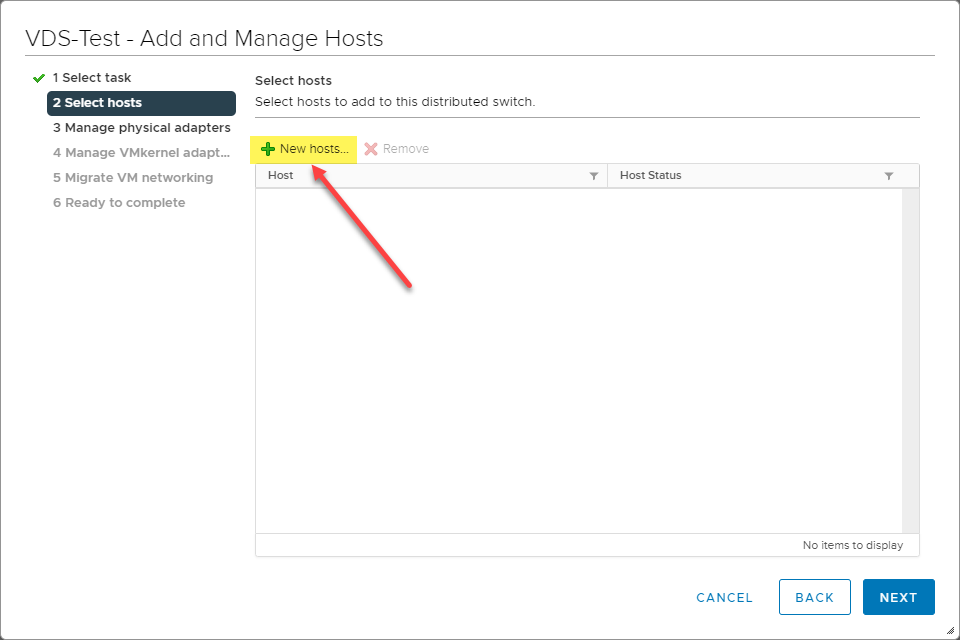 Click the button to add your ESXi hosts