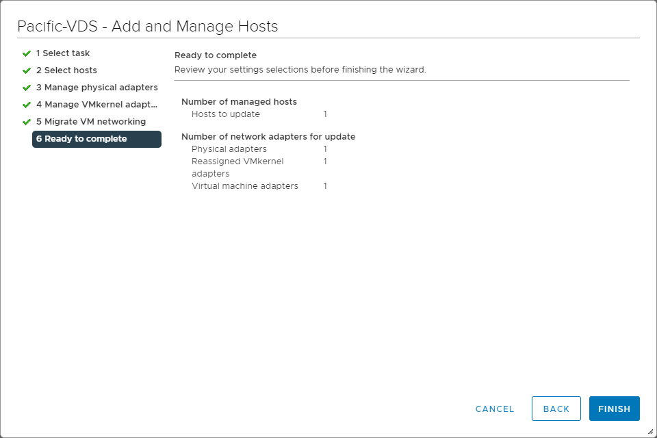 Completing the migration from VSS to vDS connectivity