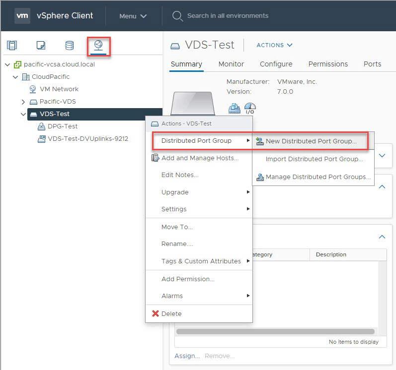 Creating a new Distributed Port Group