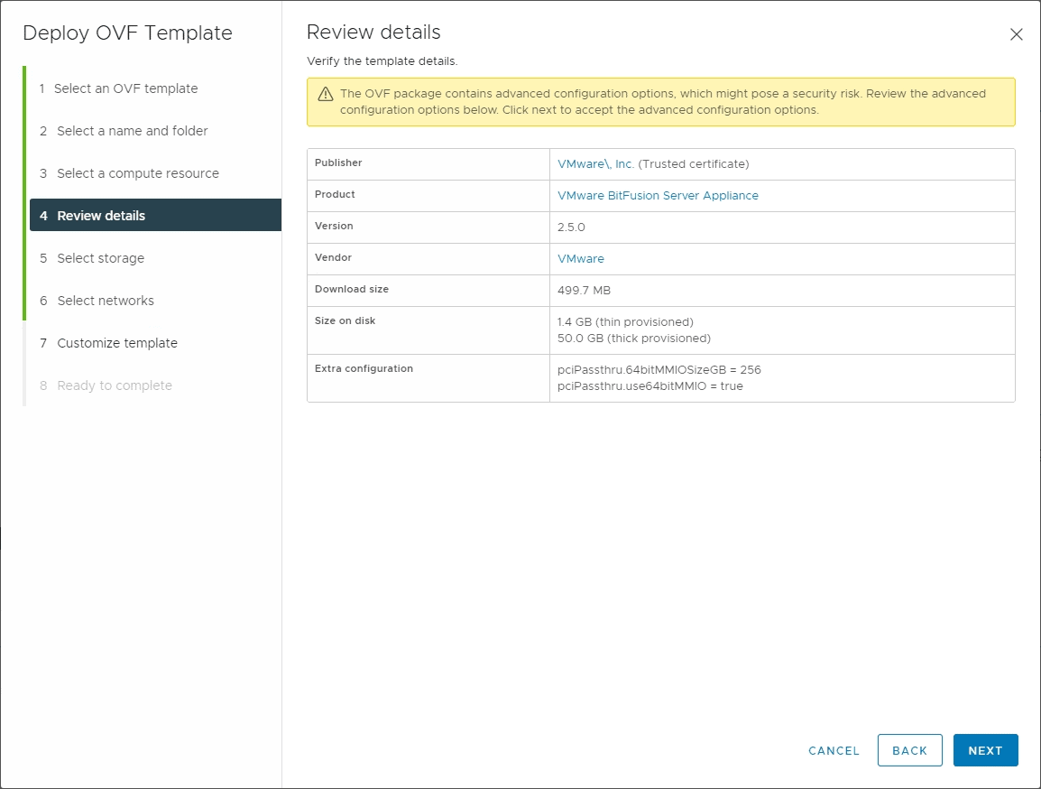 Deploying the Bitfusion Server OVA appliance