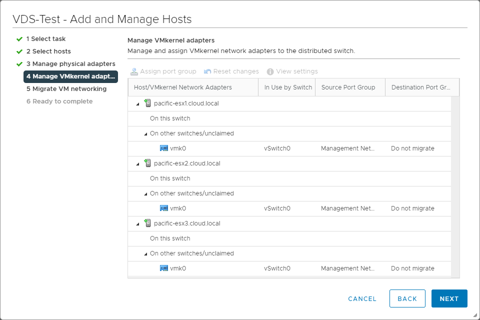 Managing VMkernel adapters