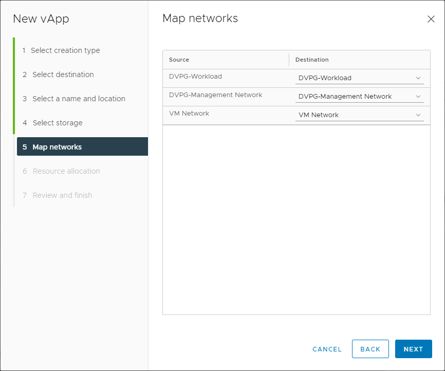 Map the networking for the vApp virtual machines