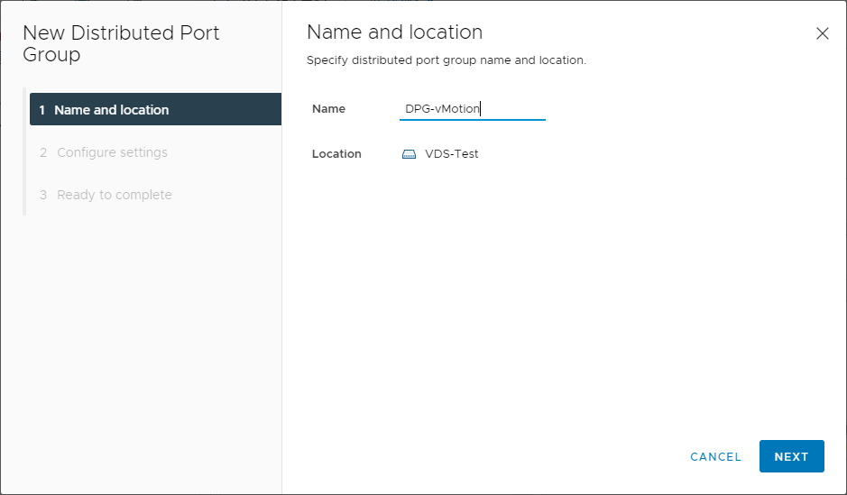 Naming the new Distributed Port Group