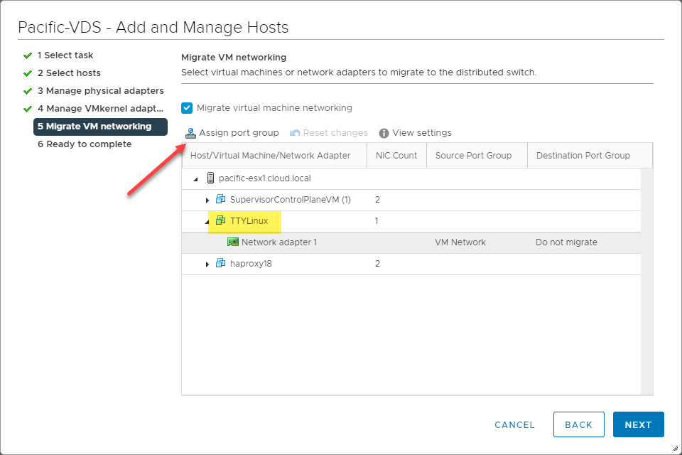 Reassigning a virtual machine to a vDS port group